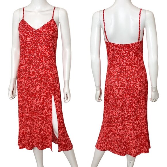 Reformation Crimini V Neck Leg Slit Midi Slip Dress in Western Red Floral Size 2 - Picture 4 of 15